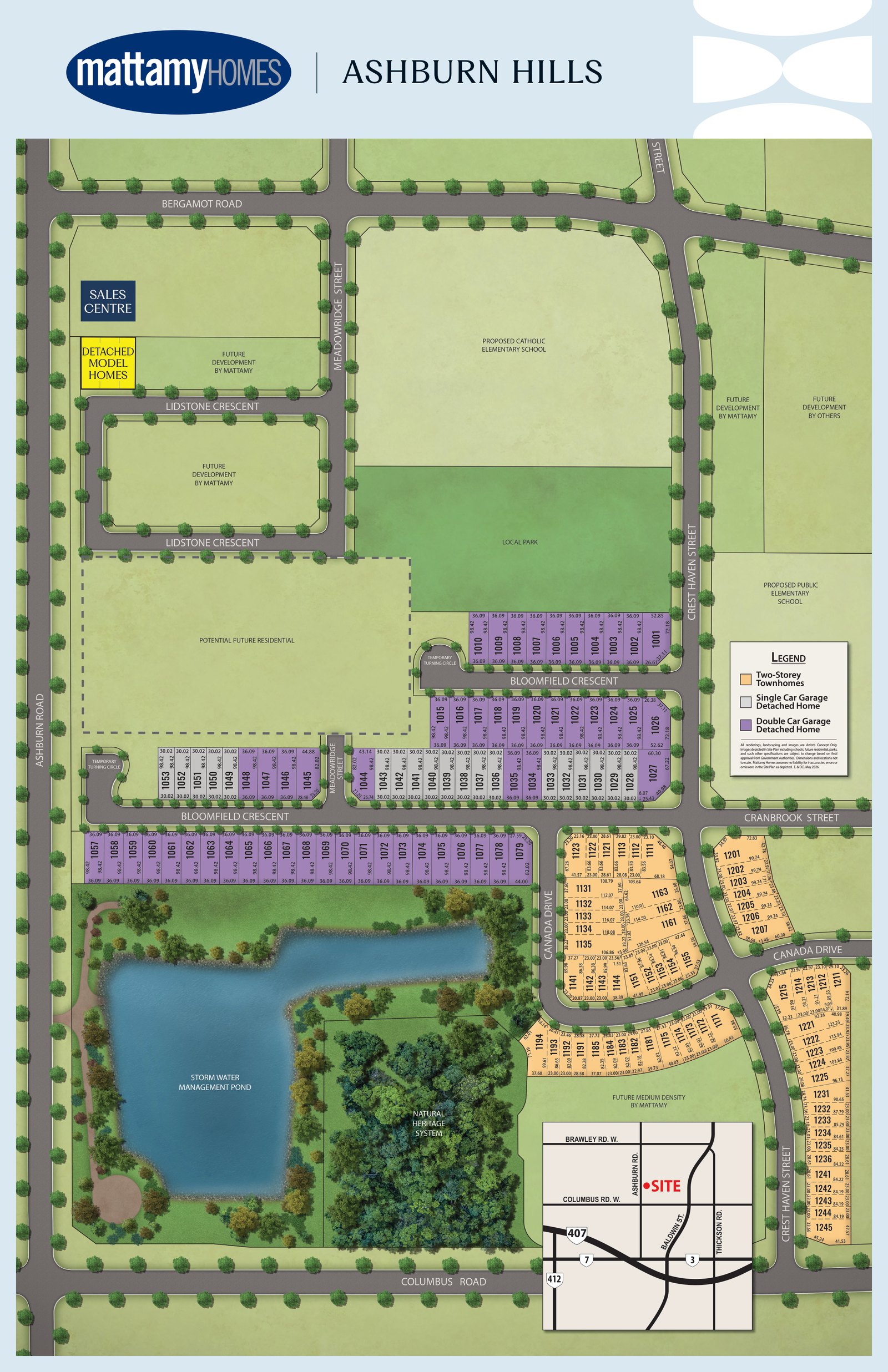 Official Ashburn Hills site plan by Mattamy Homes