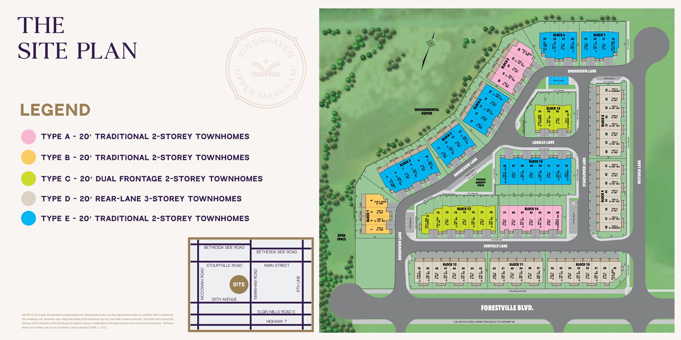 Kingshaven site plan showing townhome blocks, lanes and amenity areas
