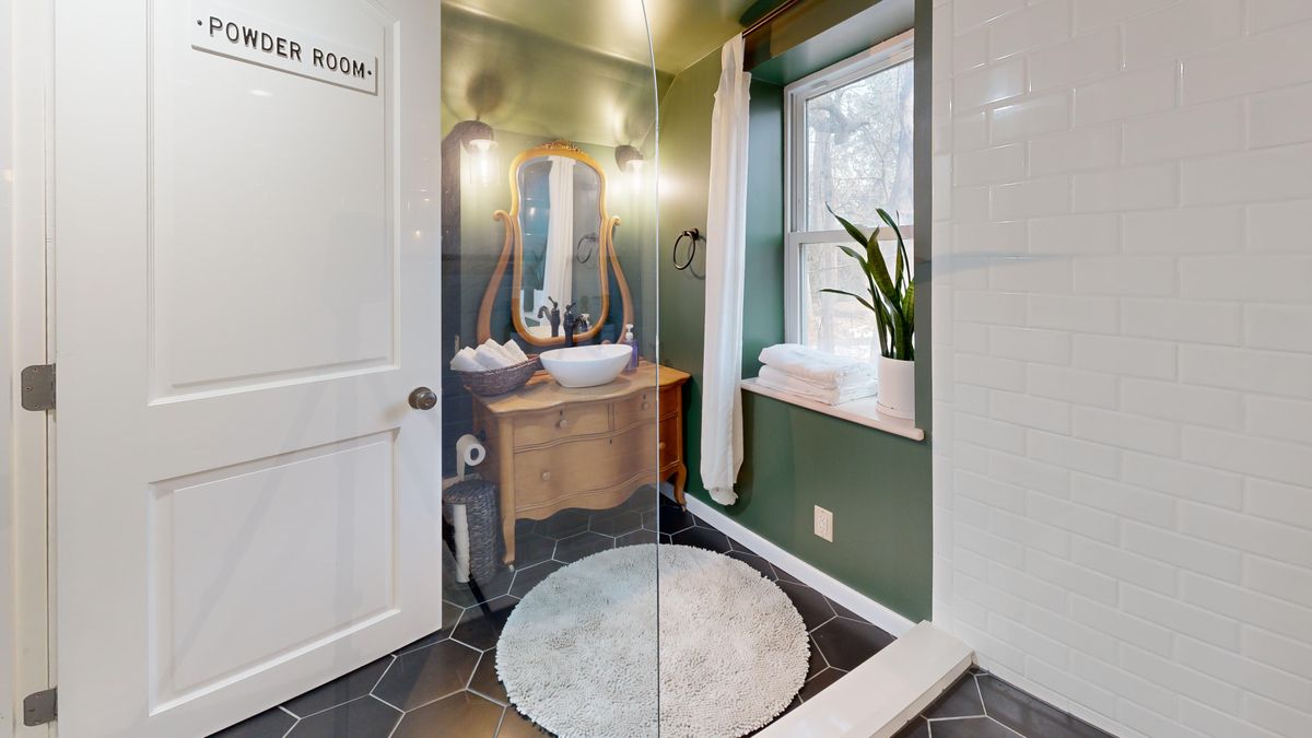 Powder Room Renovation with Vintage Vessel-Sink Vanity