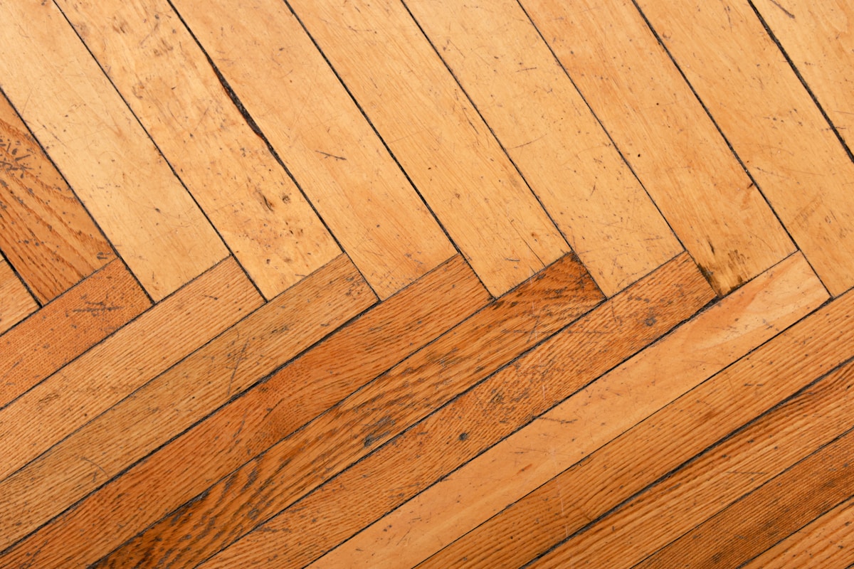 Close-Up of a Weathered Oak Herringbone Parquet Floor